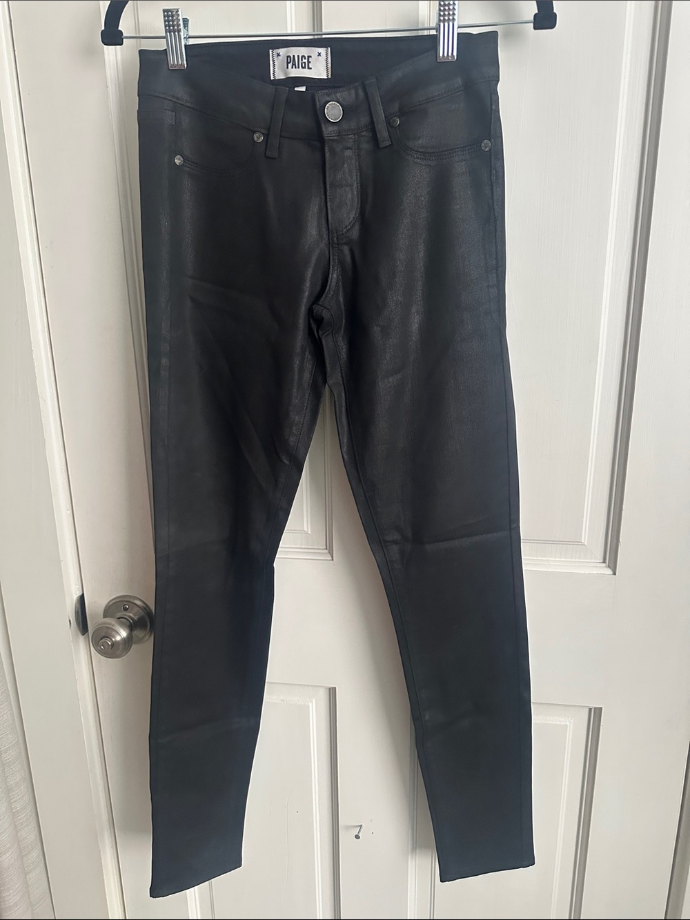 PAIGE Women’s Black Skinny Coated Jeans 25